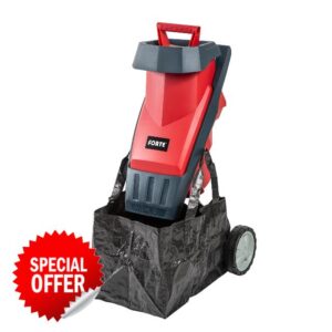 Forte 2400w Rapid Shredder with a 50L Collection Bag and Double-Sided Carbon Steel Blade. Impact shredder for Branches Measuring up to 40mm in Diameter.