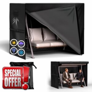HICOVER 3 Seater Garden Swing Covers Waterproof Heavy Duty 600D Oxford Fabric Outdoor Swing Chair Cover Windproof Anti-UV Patio Garden Hammock Cover with Waterproof Zips (Black
