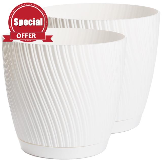 Large Plant Pots Indoor – Set of 2 with Drainage & Saucer