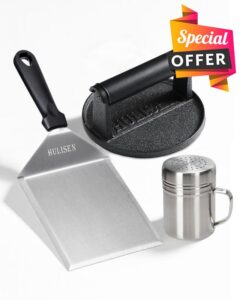 HULISEN Cast Iron Burger Press Set with Spatula and Dredge Shaker