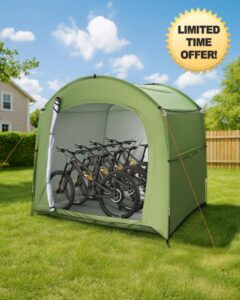 CEMOFE 4 Bikes Bike Storage Outdoor 220 * 150 * 185cm Bikes Tent Large Bike Tent for Outside Storage 210D Oxford PU4000 Waterproof Portable for Mobility Scooter Garden Camping