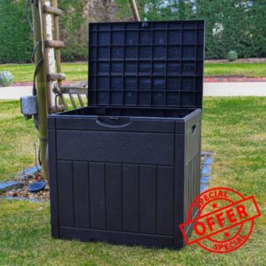 BPS Deluxe 126L Outdoor Storage Box | Small Garden Furniture Storage Box | Black Wood Panel Effect | Fade Free | All Weather Resistant | Safe and Secure | Zero Maintenance | Balcony