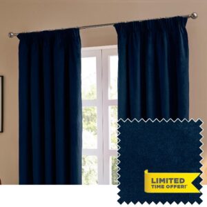 furn. The Ultimate Velvet Blackout Pencil Pleat Curtain Pair – Soft Stylish Light Blocking Thermal Matte Velvet Drapes (Royal - 117x137cm)