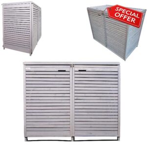 1.35m x 1.14m Large Grey Wooden Outdoor Garden Double Wheelie Bin Store Storage for 2 Bins