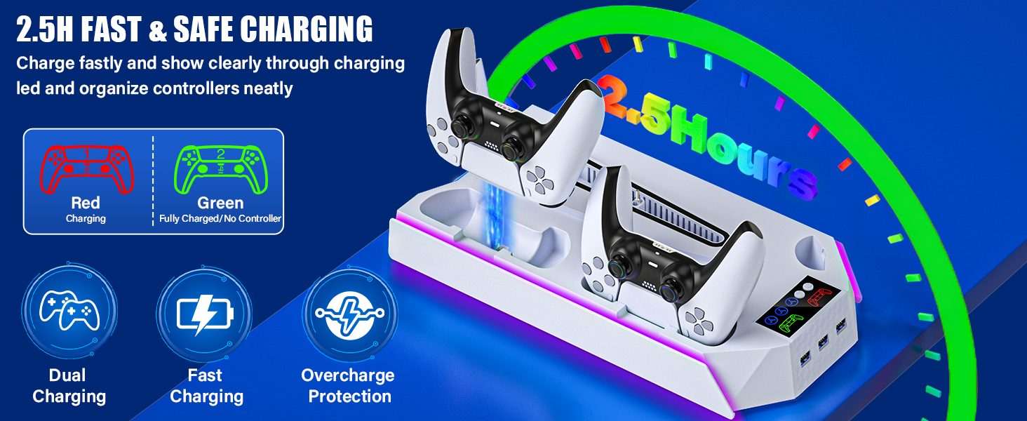Text reads 'HIGH EFFICIENT COOLING FAN'. Product image shows blue-lit cooling device with digital display and multiple speed settings indicators.