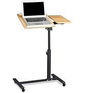 Bamboo desktop organizer with multiple vertical slots for papers and a horizontal slot for smaller items. Contains papers with 'Relaxdays' logo visible.