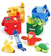 Yellow banana-shaped plush or cushion product with animated smiley orange characters, shown from multiple angles in a composite marketing image.