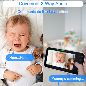 Baby monitor with infrared night vision capability, showing monitor display screen with nighttime viewing mode activated.