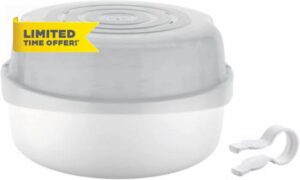 MAM Microwave Steriliser I for Quick and Easy Steam or Cold Water Sterilisation | Sterilises up to 6 X Bottles in 5 Minutes | Baby Accessories | Grey