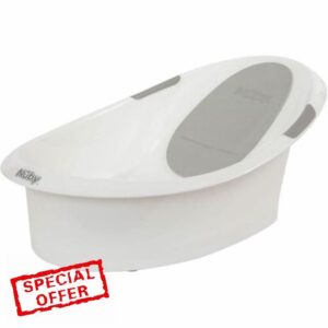 Nuby Newborn Baby Bath with Anti-Slip Support | Soft Headrest | Plug | Suitable from Newborn (White)