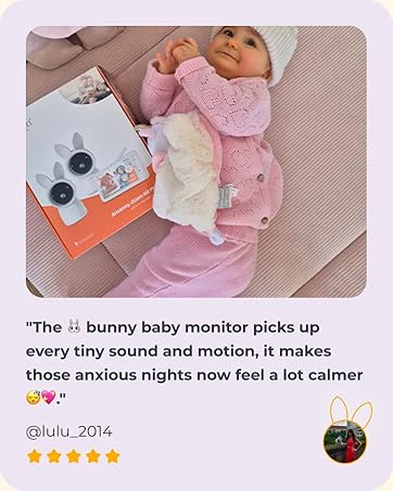 Handheld video baby monitor displaying a nursery view. Device shows clear image of a crib, offering features like feeding reminders and temperature alerts for infant care.