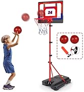 Pink Kids Basketball Hoop and Stand for Girls, Adjustable Height 2.9ft-6.2ft, Portable Toddler Ba...