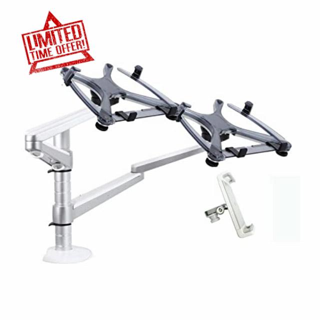 EGNIAN OA-11X Multifunctional Dual Arm Two Pad Desk Mount 10"-15" Double Laptop Table Holder Stand Bracket Clamp Base 65mm (Color : OA-11Y)