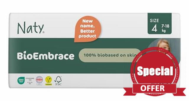 Naty BioEmbrace Eco Baby Nappies Size 4 (7–18kg) | 100% Biobased on Skin | Plant-Based Softness