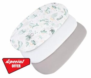 Medi Partners Set of 3 pcs. Fitted Sheet Pram 86 x 40 cm 100% Cotton Mattress Protector Baby