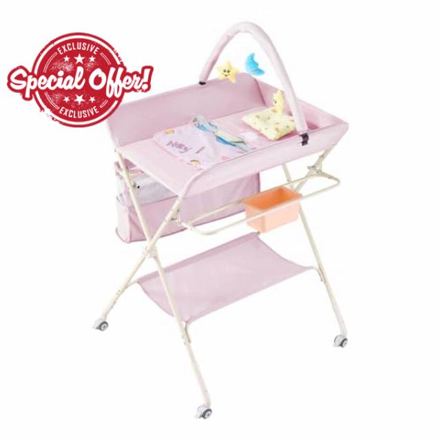 Warmiehomy Baby Changing Table Foldable Diaper Changing and Bath Station Portable Infant Changing Unit on Wheels with 3 Level Adjustable Heights Nursery