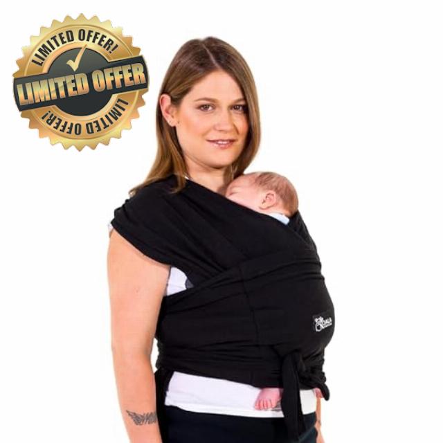 Koala Babycare Baby Sling Easy to Wear - Certified Ergonomic Support - Multi-Purpose Stretchy Baby Carrier Suitable up to 9 kg - Baby Wrap Carrier for Newborn - Black - Registered Desig