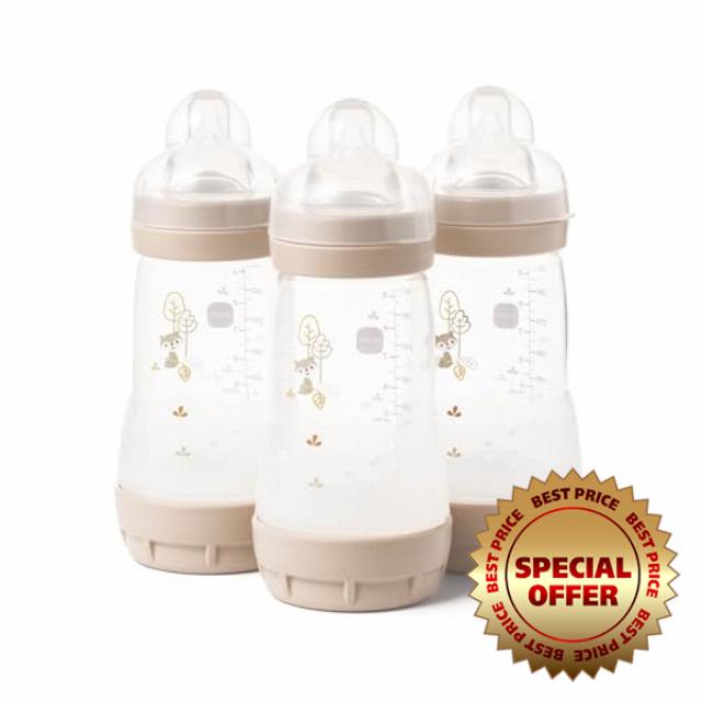 MAM Easy Start Anti-Colic Baby Bottles | 3 Pack (3 x 260) | Self-Sterilising Baby Milk Bottle | Medium Flow MAM Teats Size 2 | Newborn Essentials | Seashell (Various Designs)