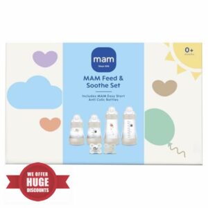 MAM Feed & Soothe Set | Anti-Colic Newborn Feeding Bottles x4 and Soothers x2 | Suitable from 0+ Months | Baby Accessories | Unisex (Various Designs)