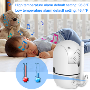 Wireless baby monitor system. Includes camera unit and parent display unit. Features WiFi-free operation and stable transmission for reliable monitoring.