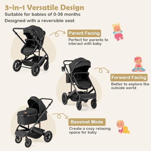 Foldable Aluminum Frame Travel System Pram with Reversible Seat