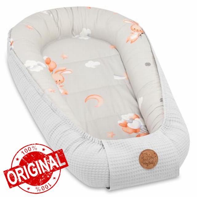 Baby Nest Pod Bassinet Lounger – 90x50 cm Sleep Pod Newborn 0-36 Months Portable Co Sleeper Travel Furniture Cozy Snuggle Breathable Cotton Wafel Rabbi
