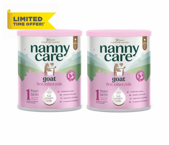 Nannycare Goat Based First Infant Milk – Stage 1 (From Birth) | Baby Powder Made from Whole Goats Milk | Nutritionally Complete Formula for Combination or Bottle Feeding – 800g (2 Pack)