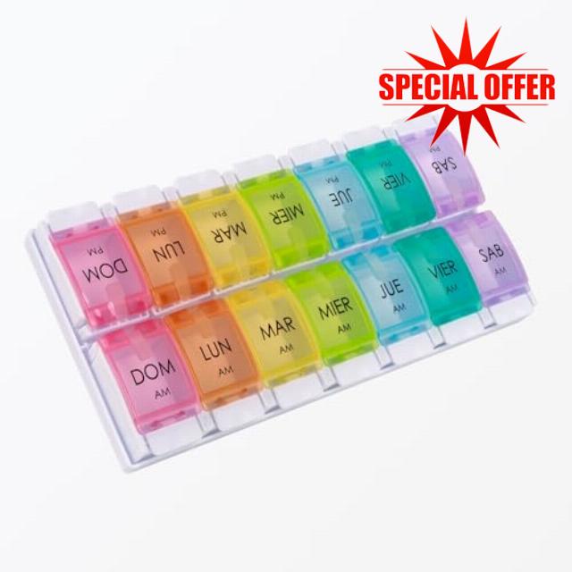 Spanish Pill Organizer 7 Weekly Two Times per Day AM PM with Spring Open Design