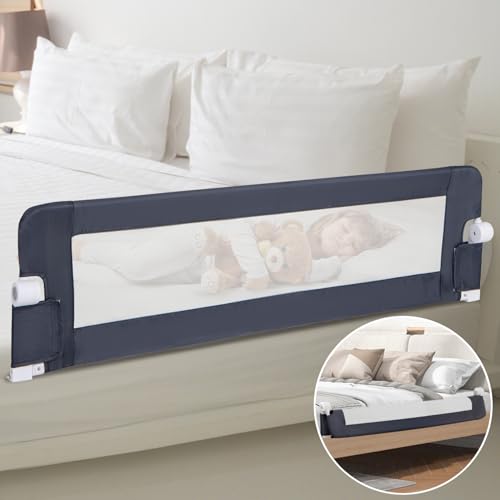 Protable Swing Down Children Bedrail Guard for Twin Single Double Full Size King & Queen Bed Mattress (Gray)
