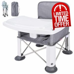 Bebamour Baby Highchair Portable for Outdoor Foldable Booster Seat Toddlers Booster Dining Seat with Removable Tray Feeding Chair with Storage Bag