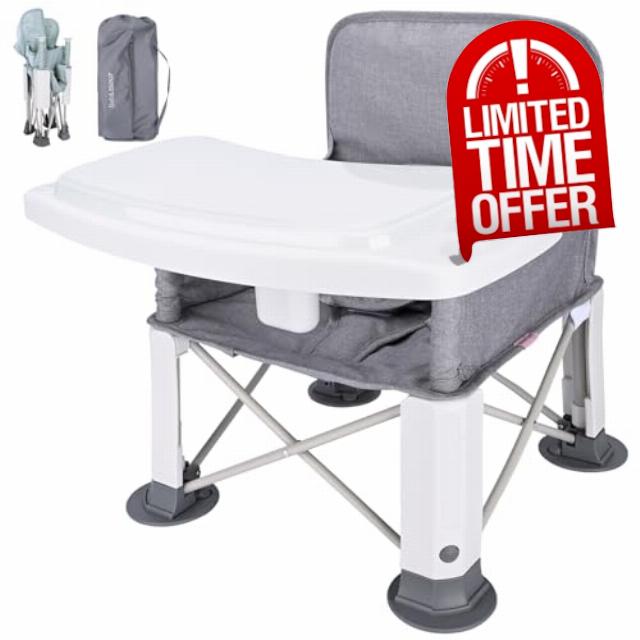 Bebamour Baby Highchair Portable for Outdoor Foldable Booster Seat Toddlers Booster Dining Seat with Removable Tray Feeding Chair with Storage Bag