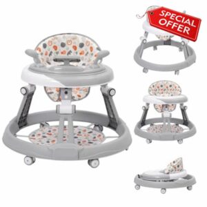 Baby Walker Foldable Walker with Height Adjustable Multi-Function Anti-Rollover Toddler Walkers for Any Terrain Walkers in Round Shape Push Along BabyWalkers Suitable for Girls Boys 6-18 Months