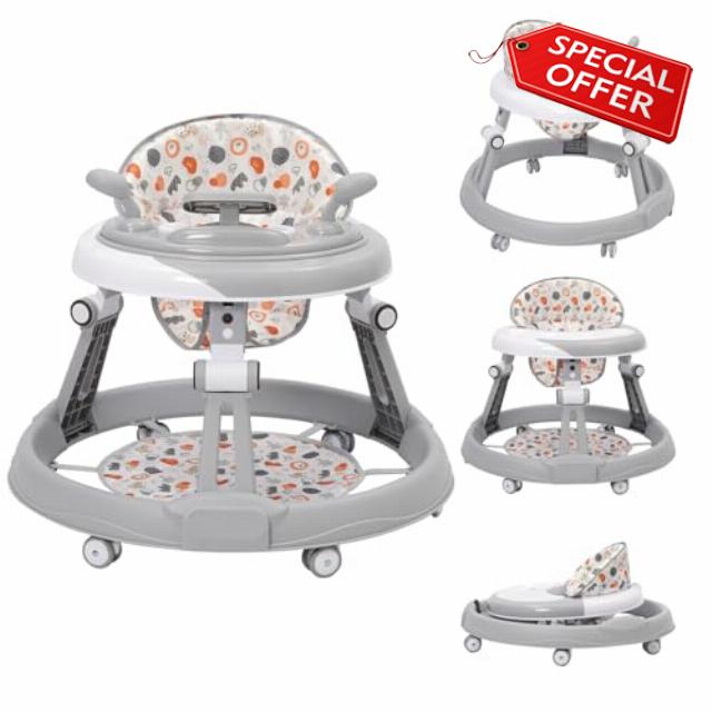 Baby Walker Foldable Walker with Height Adjustable Multi-Function Anti-Rollover Toddler Walkers for Any Terrain Walkers in Round Shape Push Along BabyWalkers Suitable for Girls Boys 6-18 Months