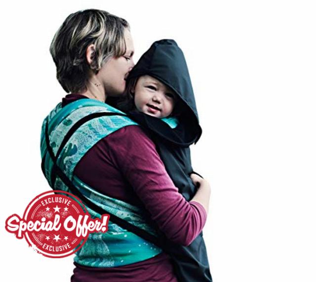 BundleBean - Babywearing All-Weather Waterproof Sling and Baby Carrier Cover (Plain Black) - Rain Cover with Fleece Lining