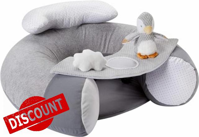 Nuby Penguin Sit-Me-Up Baby Seat – Inflatable Sit & Play Floor Seat | Detachable Tray | Machine Washable | Suitable from 6 Months Plus (Grey)