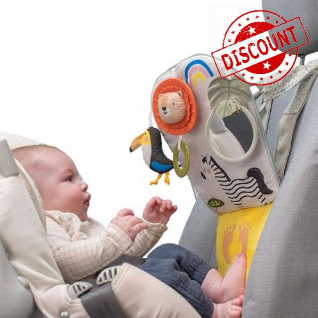 Taf Toys Savannah Play and Kick Car Toy with Sensory Toys. Rear Facing Baby Car Travel Activity Centre. Baby-safe Mirror