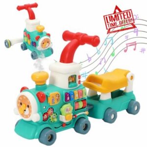 5 in 1 Baby Walker Ride On Toddler Walkers Steam Train with Spray Mist Music Walker Toy with 10 Educational Play Modes 40+ Music and Light Learning Activity Center for Boys Girls 1 2 3+