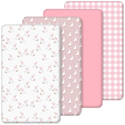 52'' x 28'' Fitted Baby Sheet with Silly Goose and Chequered Pattern for Standard Crib and Toddler Mattress