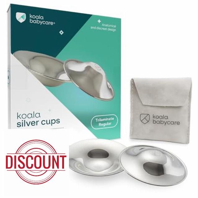 Koala Babycare Silver Nipple Shields - Silver Cups Breastfeeding for Nursing Newborn - Protect and Soothe Your Nursing Nipples - Made in Italy - Medical Device Class 1 -Tri-Laminate Silve