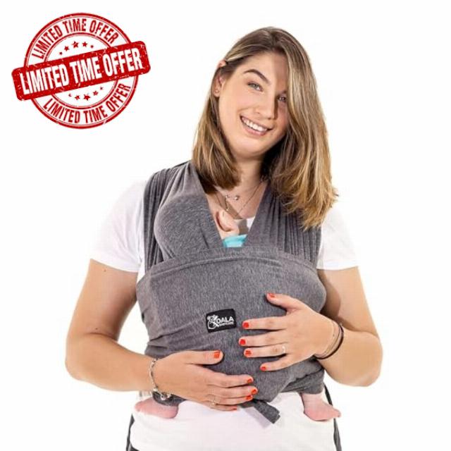 Koala Babycare Baby Sling Easy to Wear - Certified Ergonomic Support - Multi-Purpose Stretchy Baby Carrier Suitable up to 9 kg - Baby Wrap Carrier for Newborn - Anthracite - Registered Desig
