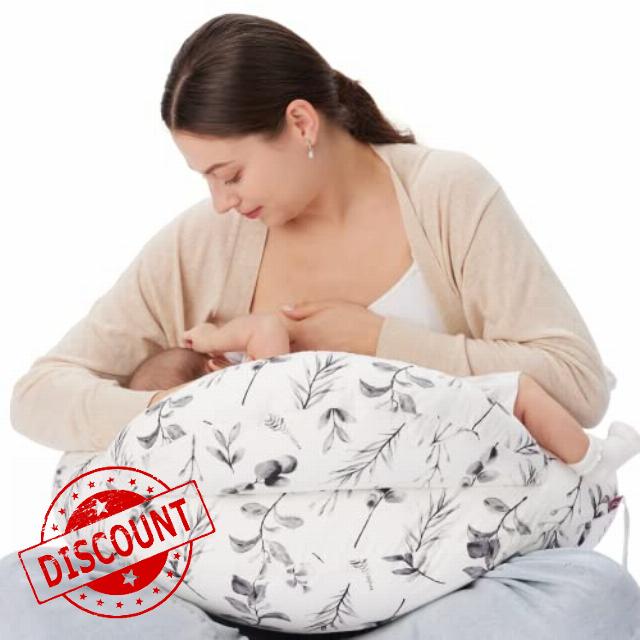 momcozy Nursing Pillow With Breastfeeding - Ergonomic Support & Original Security Fence to Baby' Safety - Making Breastfeeding Easy and Comfort for Mom & Baby - Ink Wash Leaves Patte