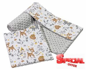 Medi Partners Baby Blanket with Pillow 100% Cotton Plush Coverlet Children's Large Two-Sided 75x100 + 35x30cm Multifunctional for Bed Baby Strollers (Deer with Grey Plush)