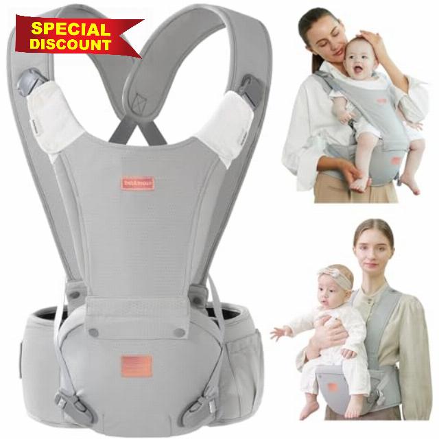 Bebamour Baby Carrier Newborn to Toddler X Series Baby Carrier Hipseat with 2PCS Teething Pads