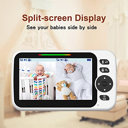 5" Large Split-Screen Video Baby Monitor with 2 Cameras and Audio