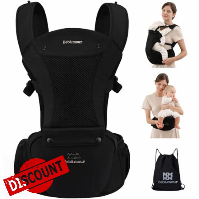 Bebamour Baby Carrier Newborn to Toddler Baby Carrier Hipseat 0-36Months with Head Hood
