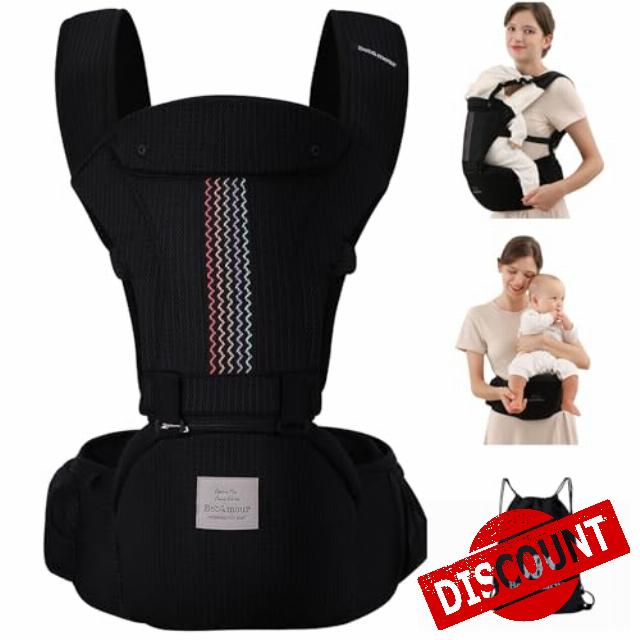 Bebamour Baby Carrier Newborn to Toddler Baby Carrier Hipseat 0-36Months with Head Hood