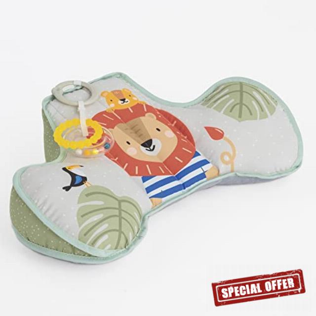 Taf Toys TAF12895 Savannah Tummy Time Developmental Super Soft Nursery Support Pillow. Includes Detachable Rattle Toy Suitable for Newborn Baby Boys & Girls from Birth. 0 Months +