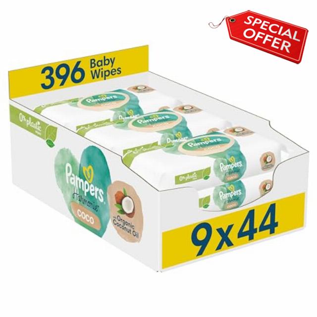 Pampers Harmonie Coco Baby Wipes Plastic Free 9 Packs of 44