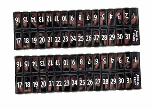 AM PM 31 Day Once-a Day Monthly Pill Planner Organizers - Large Compartment Pill Boxes Store Medications for Entire Month Plus Compartment for Extra Pills (AM/PM) (Am/Pm Black & Black)