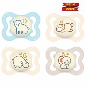 MAM Supreme Night Soothers 0-6 Months (Pack of 4) Thinner and Softer Baby Soother